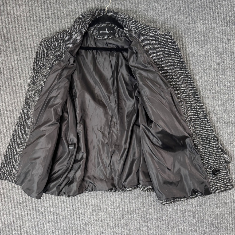 London Fog Womens 1X Tweed Car Coat Jacket Wool Blend Black White Quiet Luxury - Picture 11 of 12